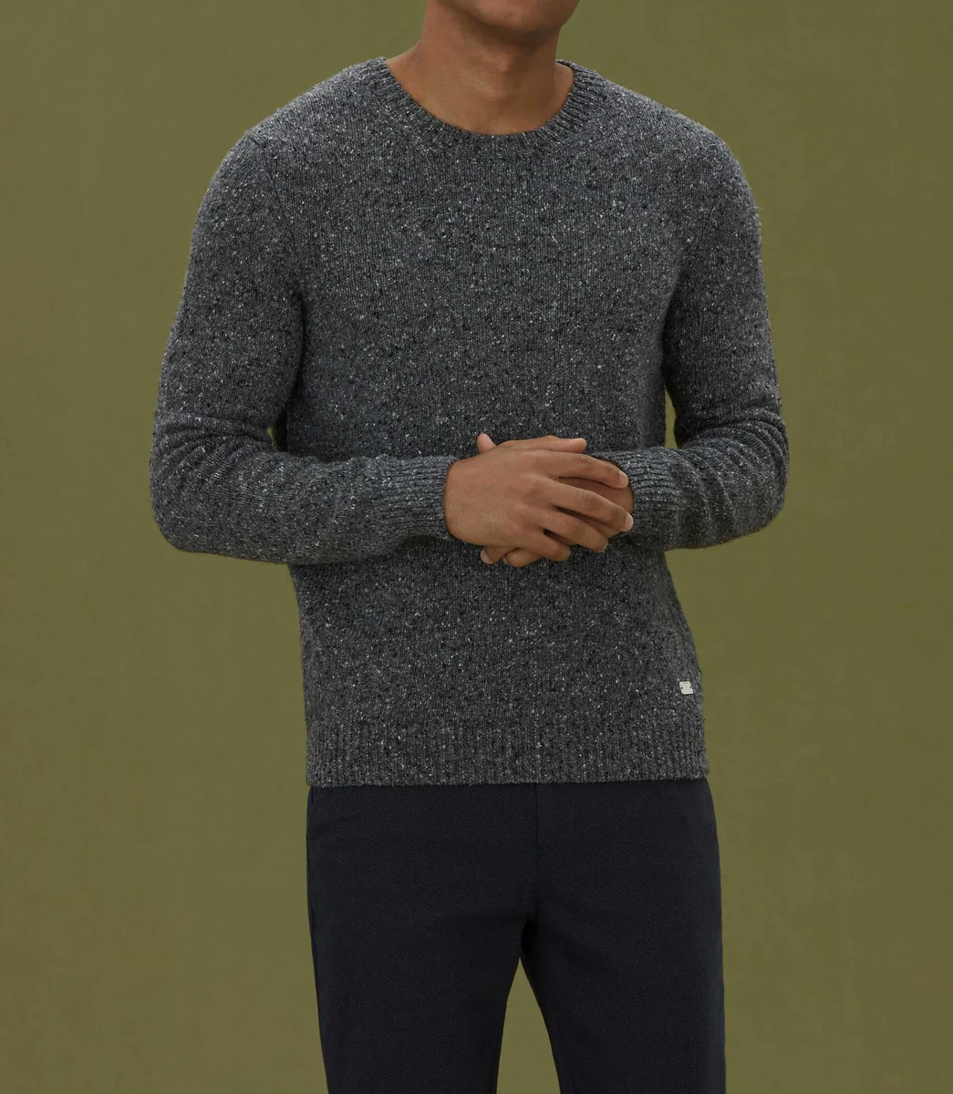 Pull col rond fantaisie gris 