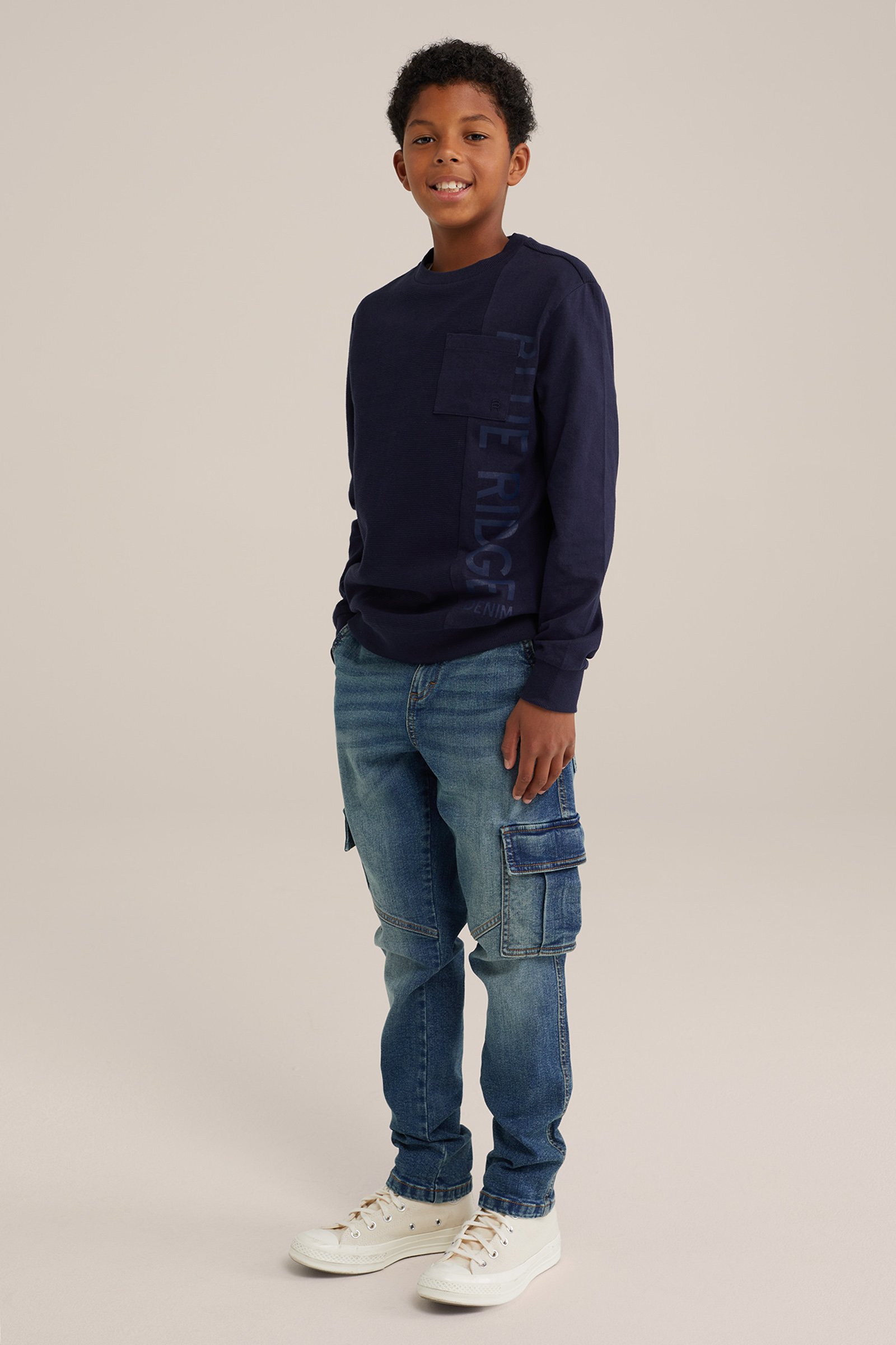 Jongens regular fit jeans met cargozakken Blue Ridge Donkerblauw