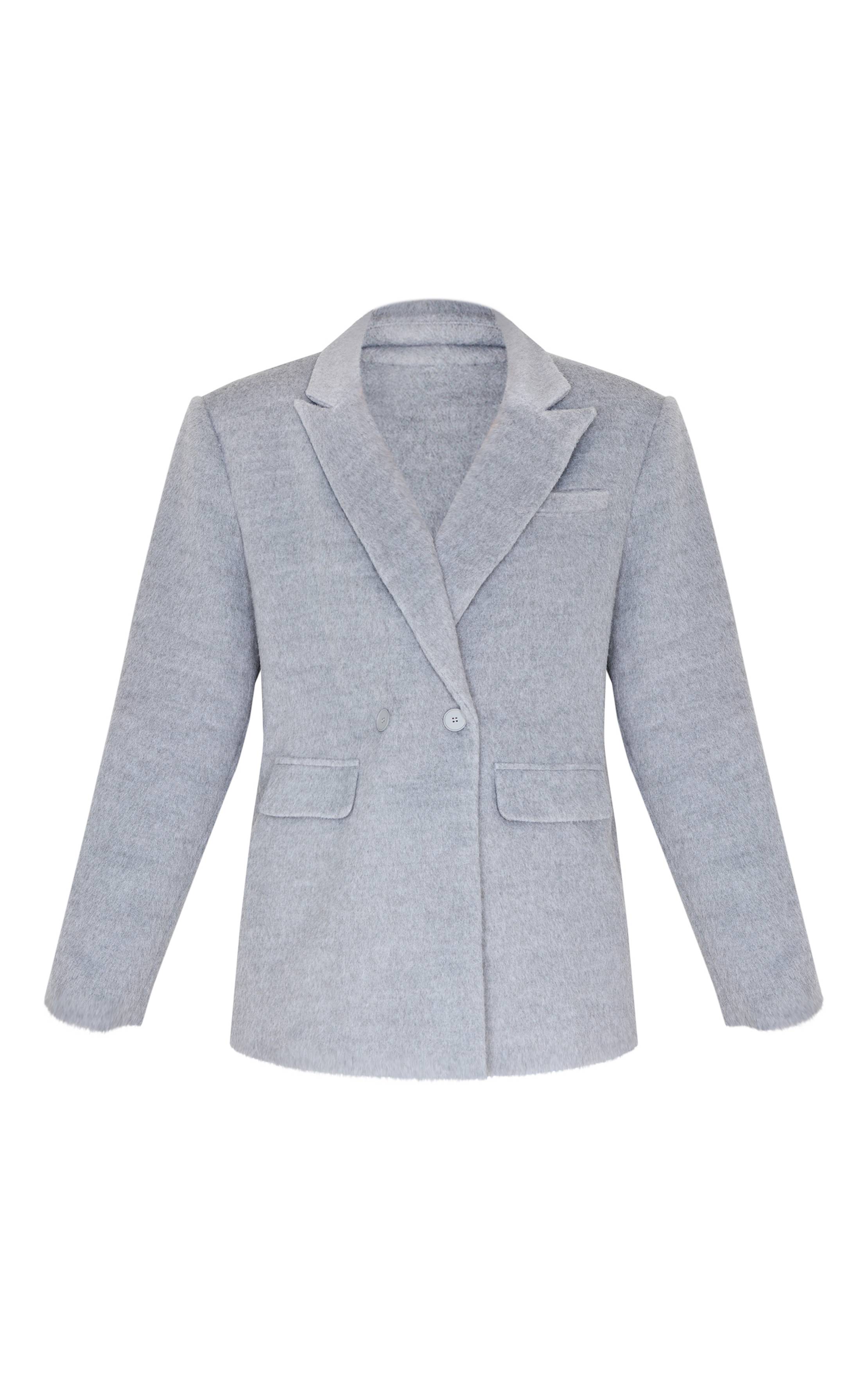 Gris Blazer Oversize Aspect Laine Texturé