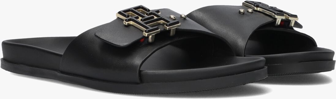 TOMMY HILFIGER zwarte tommy hilfiger slippers th hardware flat slip