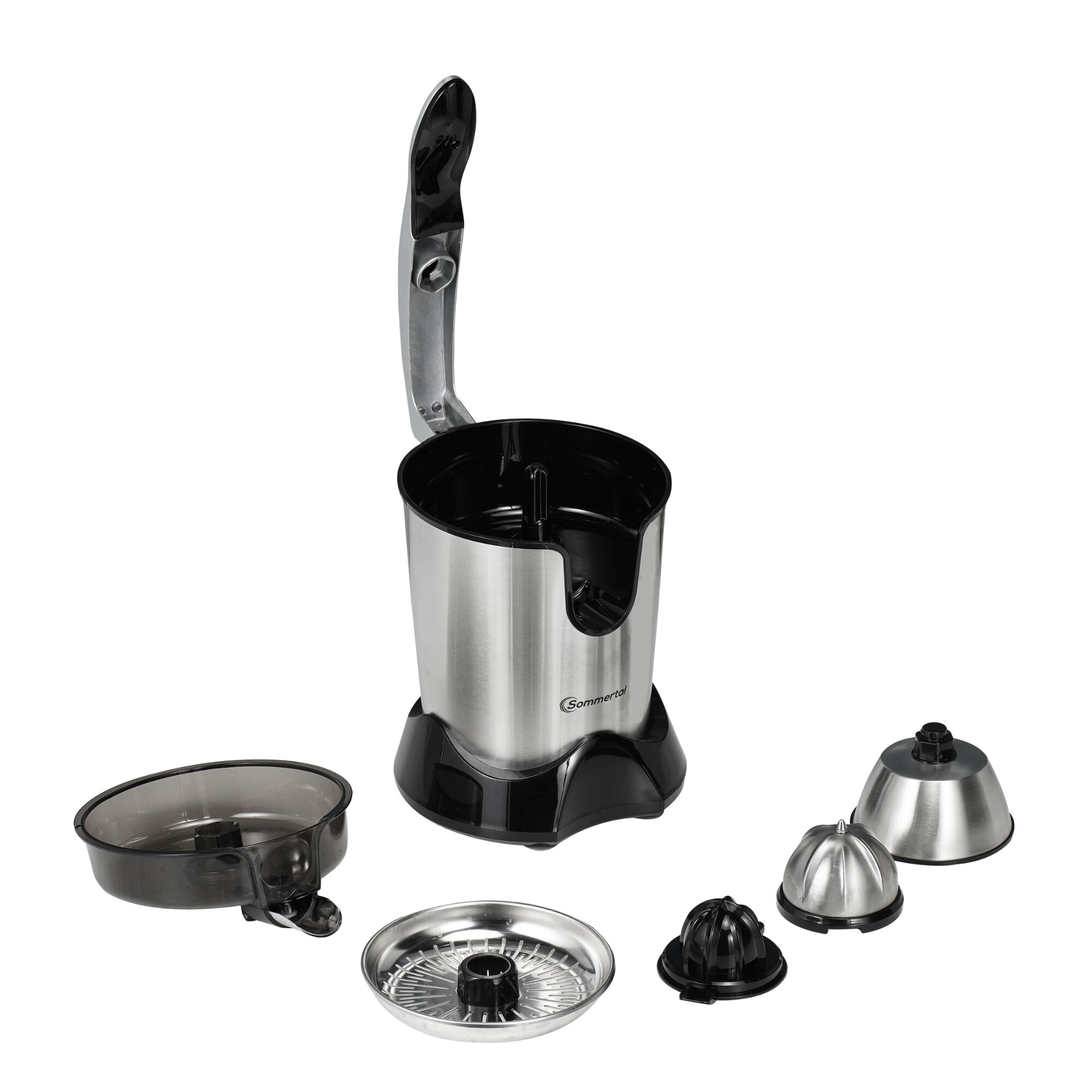 Sommertal Zitruspresse CP850 elektrische Saftpresse inkl. 2 Presskegel, manuelle Handpresse, Orangenpresse Zitronenpresse aus Edelstahl, Juicer Entsafter mit starkem 850W Motor