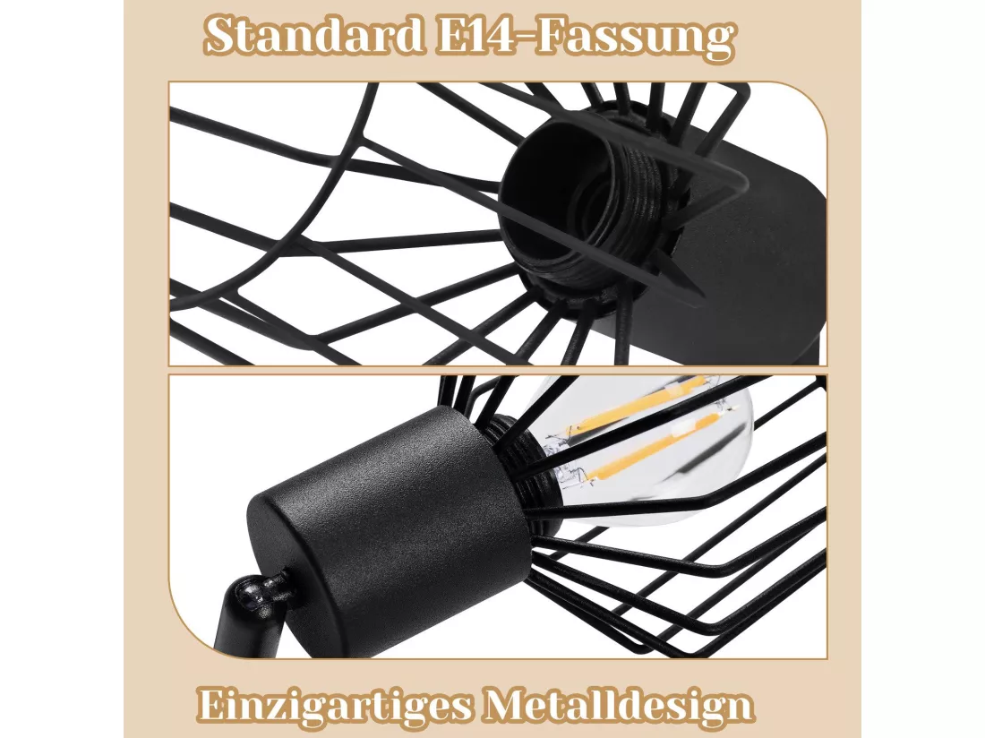 NETTLIFE Plafonnier E14 6 flammes spot de plafond noir spot industriel LED rotatif 350° dimmable