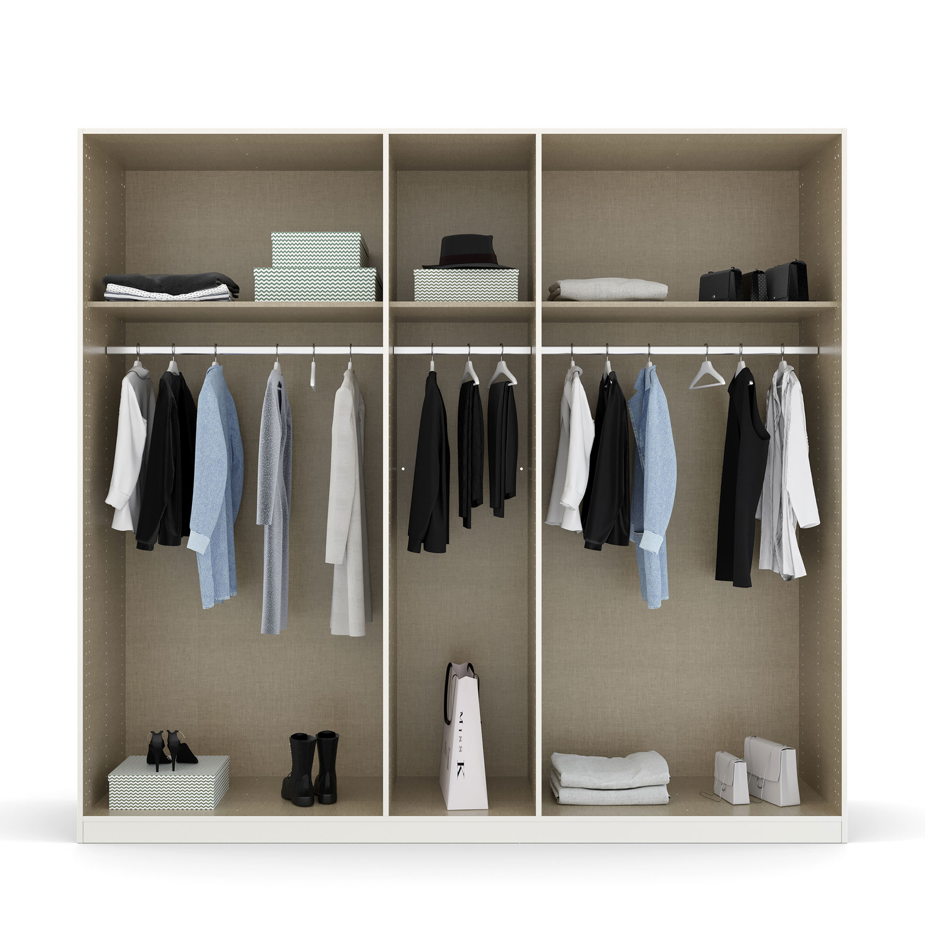 Drehtürenschrank - seidengrau - Ledergriffe - 226 cm
