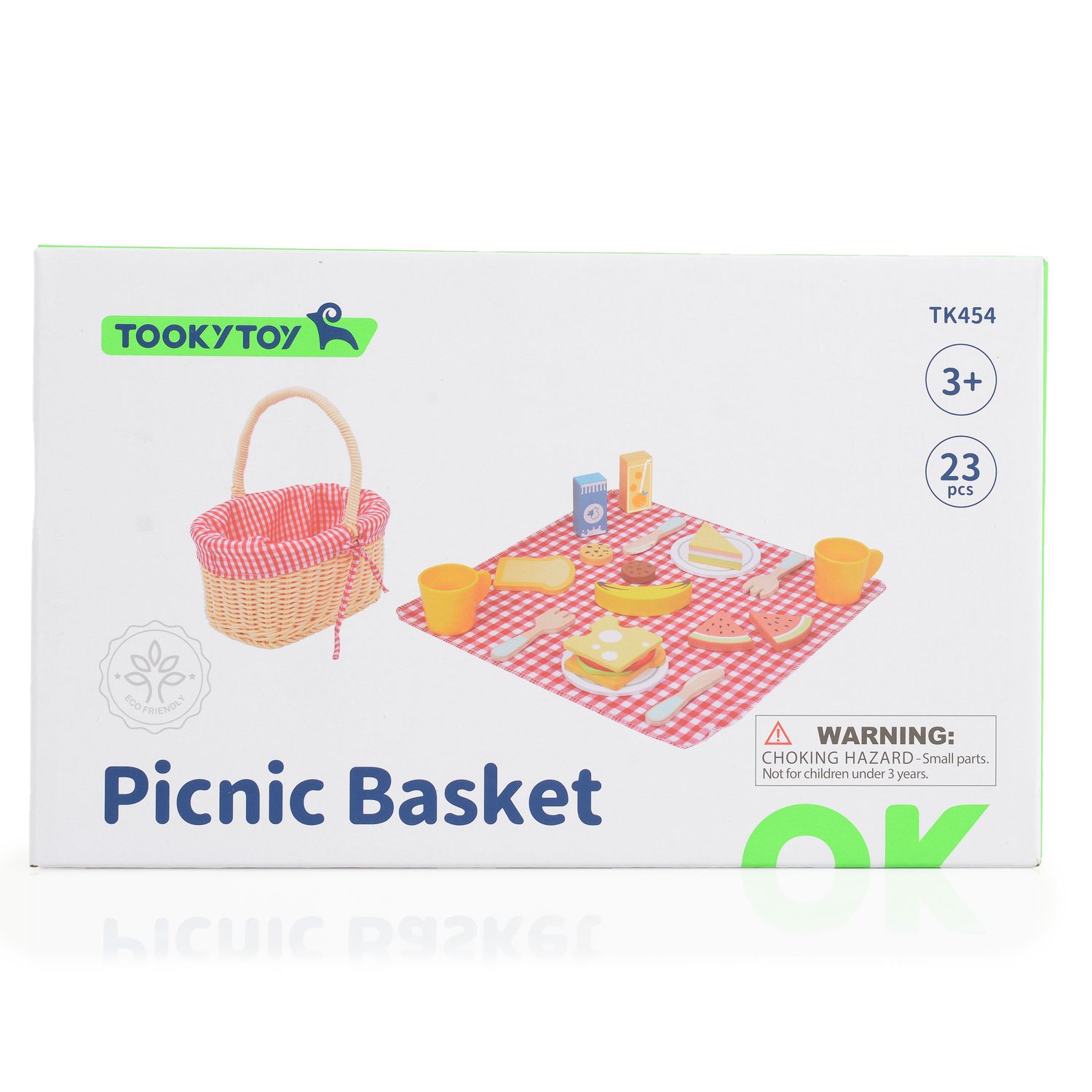 Tooky Toy Spielzeug Picknickkorb TK454 Holz, Picknickdecke, Teller, Lebensmittel rot