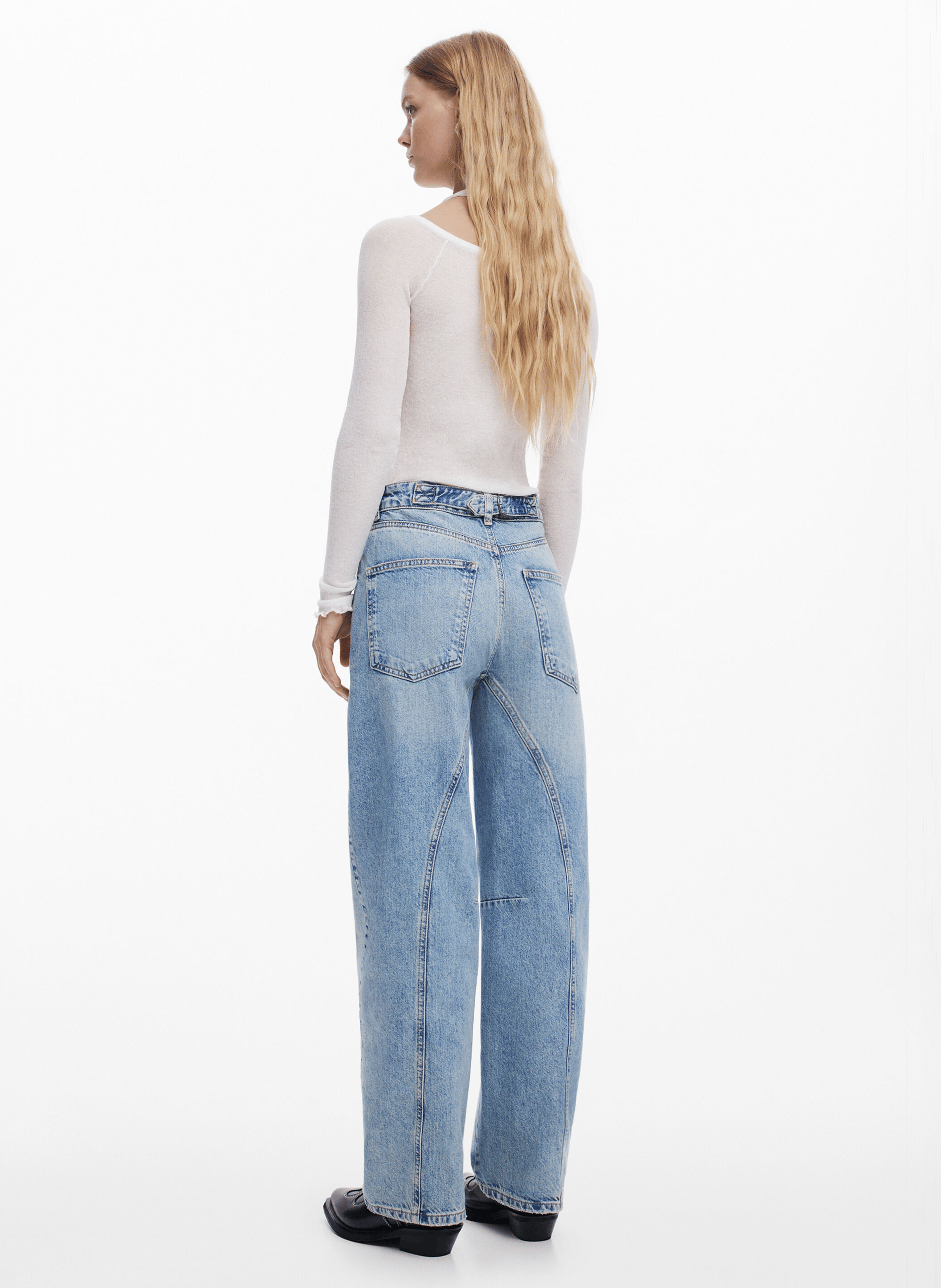 Jean large délavé en coton | Bleu