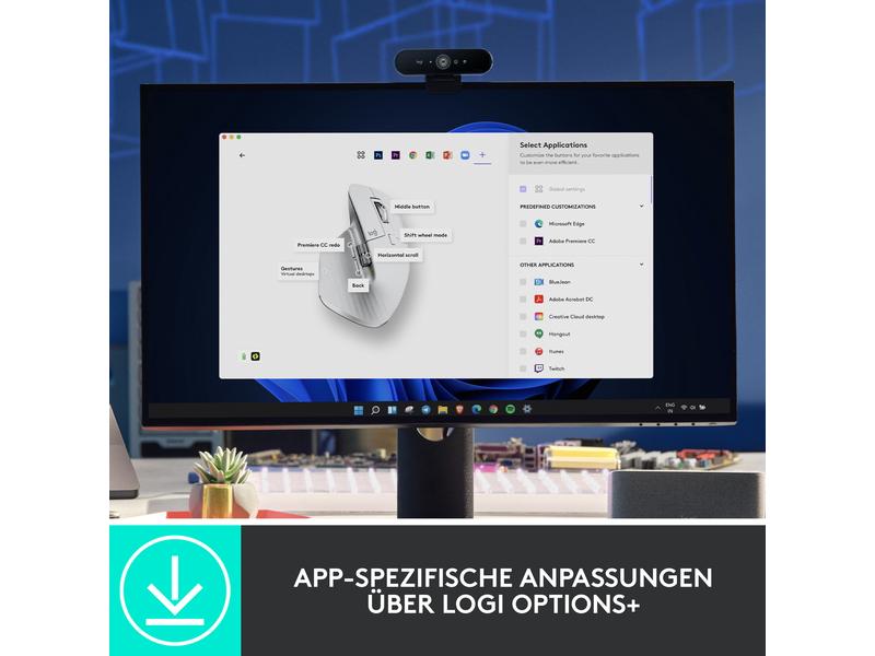 Logitech Maus MX Master 3S Pale Grey Kabellose Präzisionsmaus mit «Logitech Flow»-Technologie und leisen Klickgeräuschen