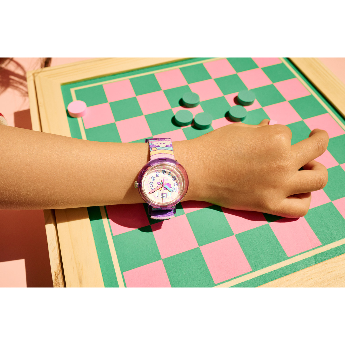 Montre FLIK FLAK Gameland Cloud level enfant plastique biosourcé bracelet PET recyclé violet