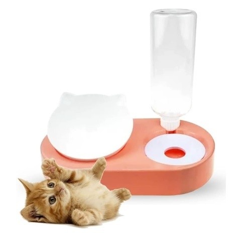 Comedouro e bebedouro elevado Edipets Modern Coral para gatos