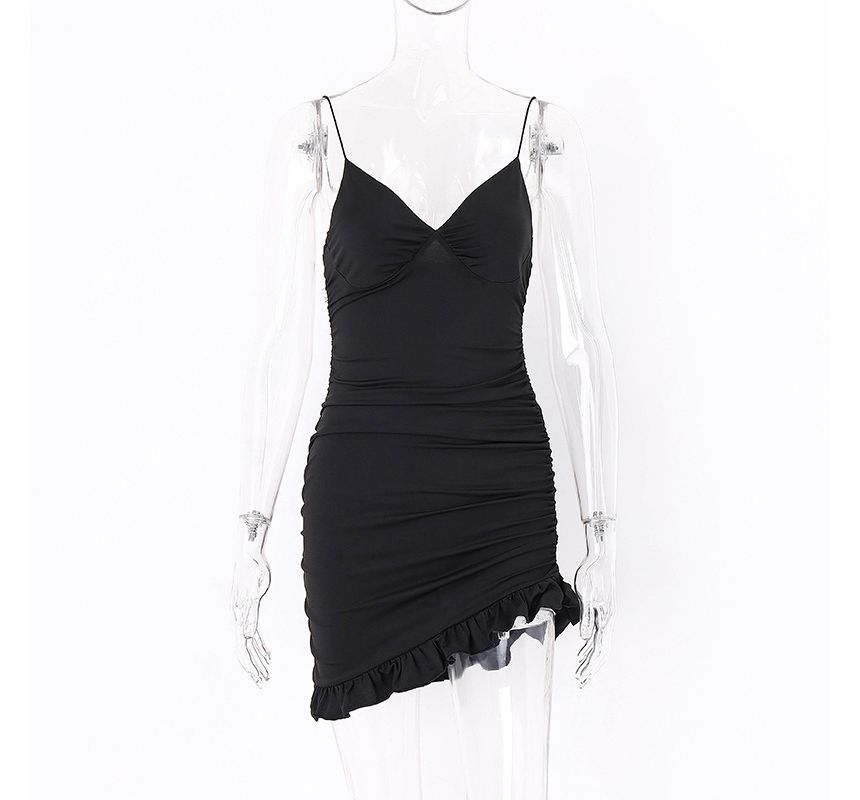 Bulgaris - Mini bodycon-jurk met spaghettibandjes en ruches