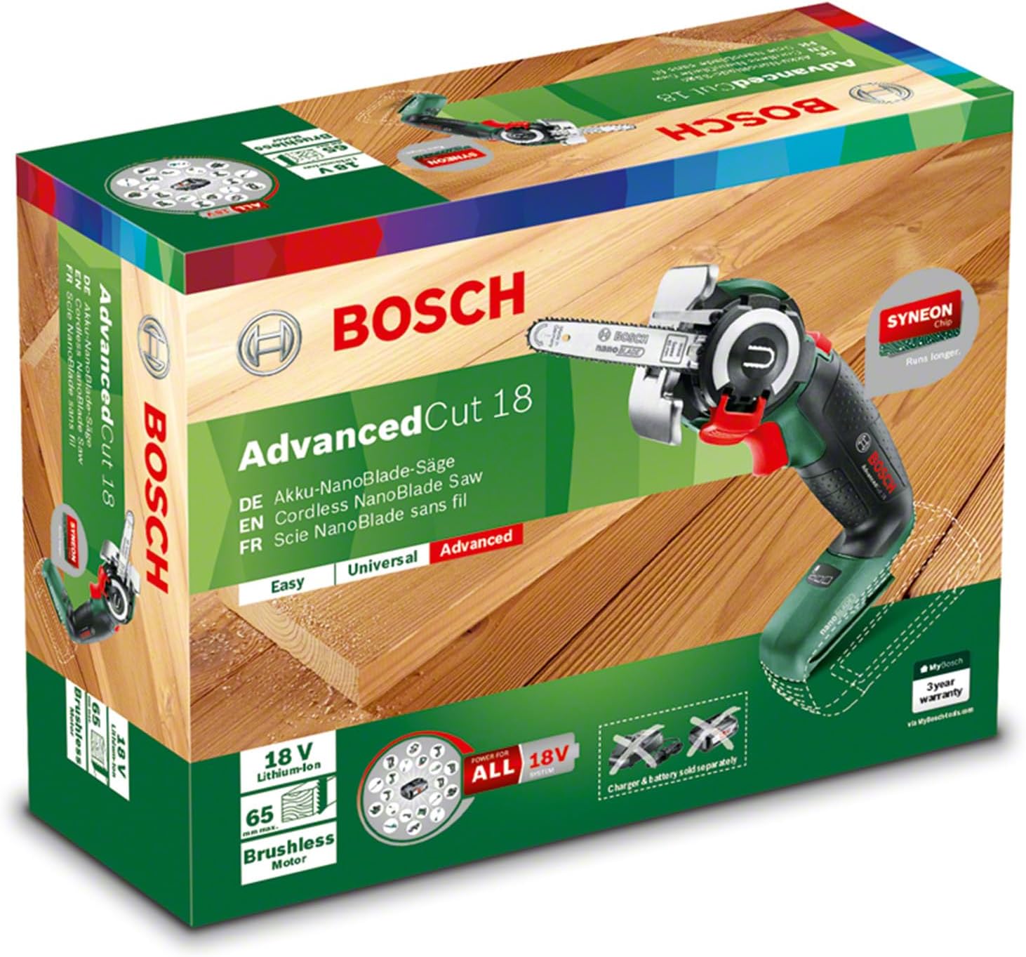 Bosch Akku Säge AdvancedCut 18 (ohne Akku, 18 Volt System, mit NanoBlade Technologie, im Karton)