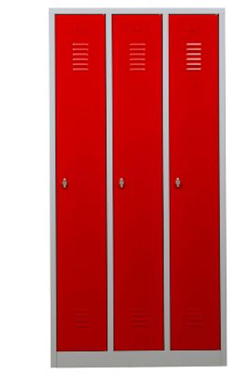 PROREGAL Garderobekast Camel 3 Compartimenten HxBxD 180 x 90 x 50 cm Hangslot Grijs-Rood
