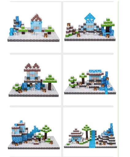 (64-tlg. Set) Magnet Würfel Bausteine DIY Kinder Spielzeug Magnetische Miniatur Welt Lernspiel - Schnee Welt