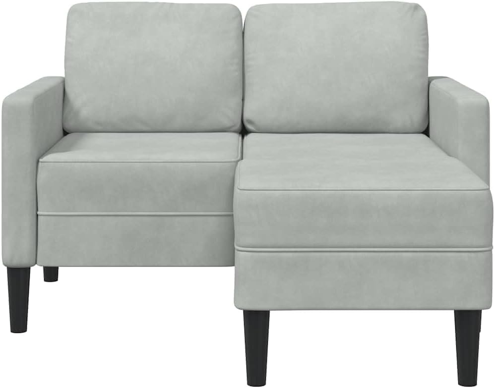 2-Sitzer-Sofa mit Chaiselongue L-Form Velvet Hellgrau 125 cm Samt for Bedroom