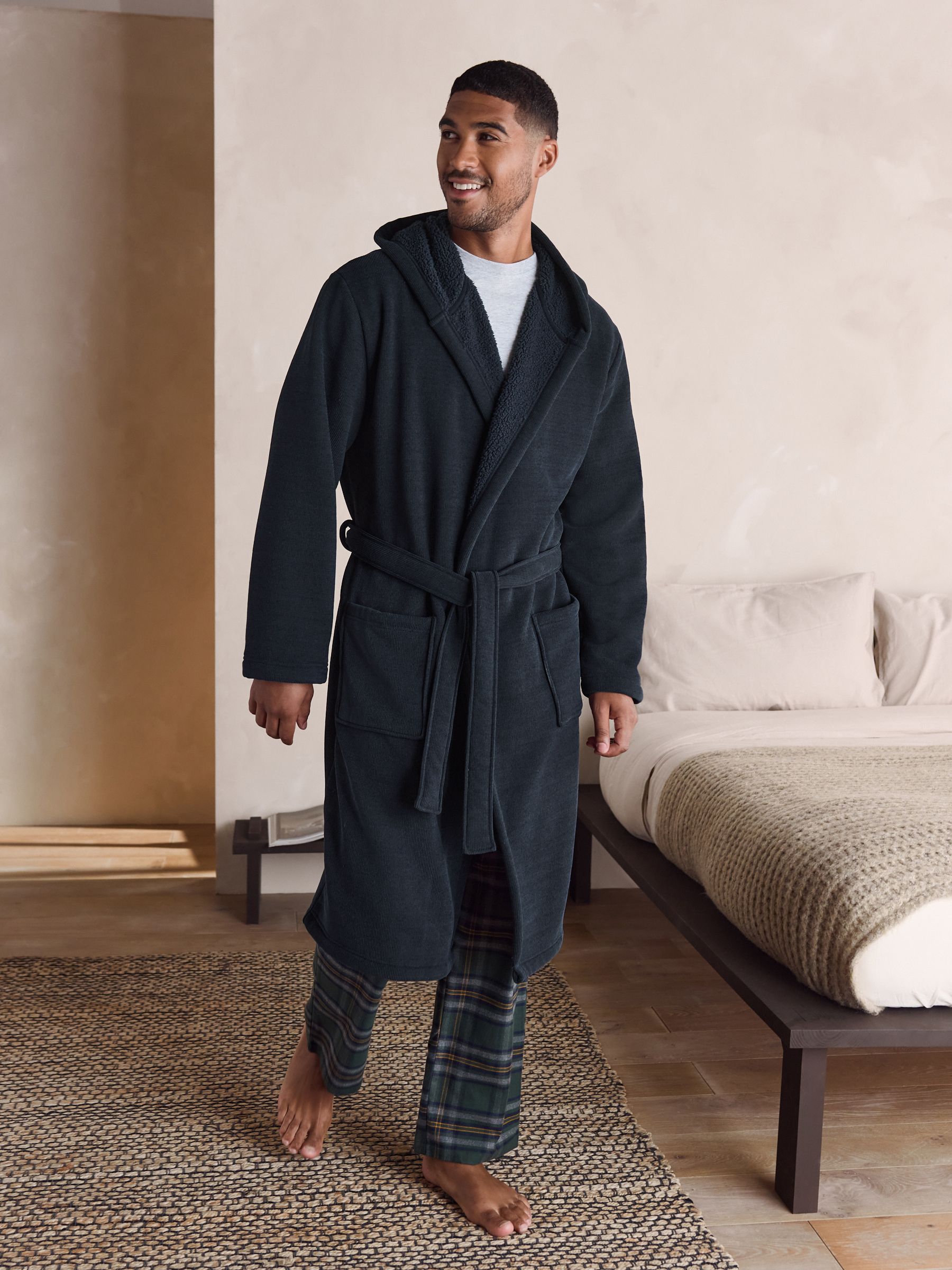 Donkerblauw - Corded Textured Dressing Gown