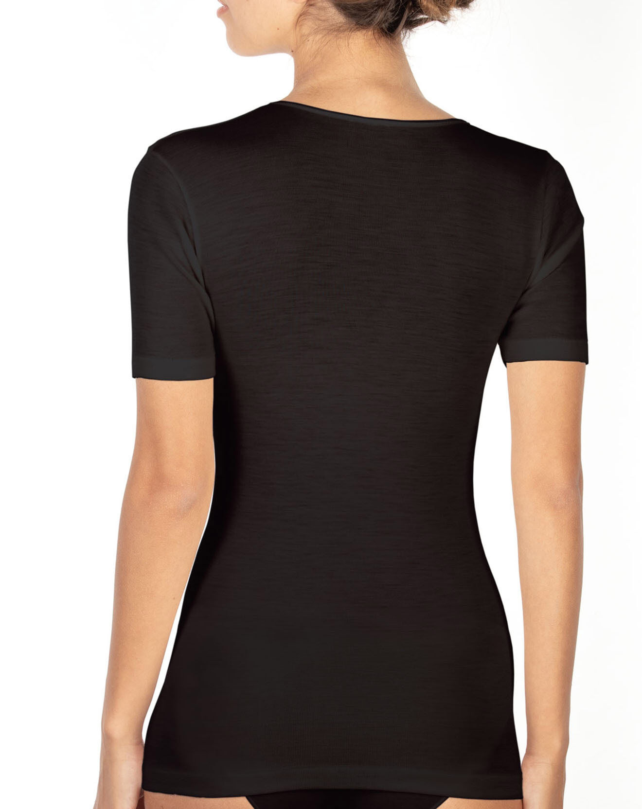 Mare Top manches courtes Laine & Soie tissée noir