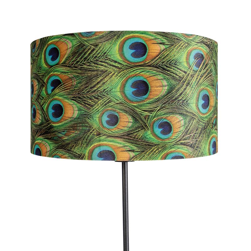 Zwarte vloerlamp met velours kap pauw met goud 35 cm - Parte