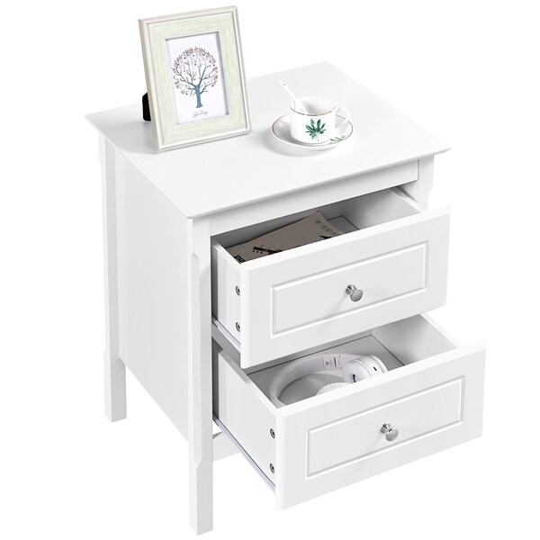 Yaheetech 2er Set Nachttische, Nachtschrank Kommode mit 2 Schubladen, Beistelltisch, Sofatisch, 55 cm hoch, weiß