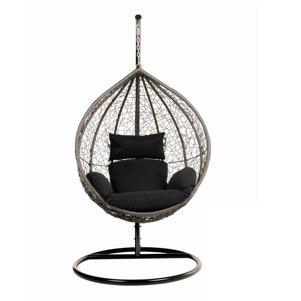 Home Deluxe - Cielo Hangstoel - Zwart, Hoogte 200 cm - incl. frame, zit- en rugkussens | Polyrattan hangstoel, tuinschommel, hangmand