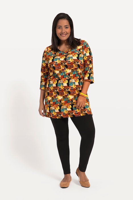 Longshirt, A-Linie, Allover-Druck, Rundhals, 3/4-Arm