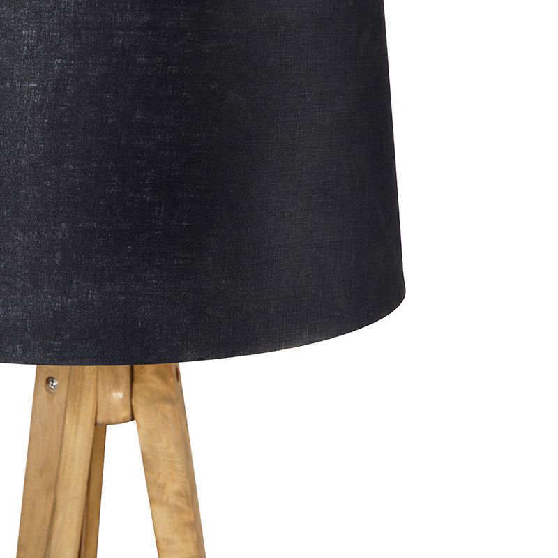 Landelijke tripod vintage hout met linnen kap zwart 45 cm - Tripod Classic