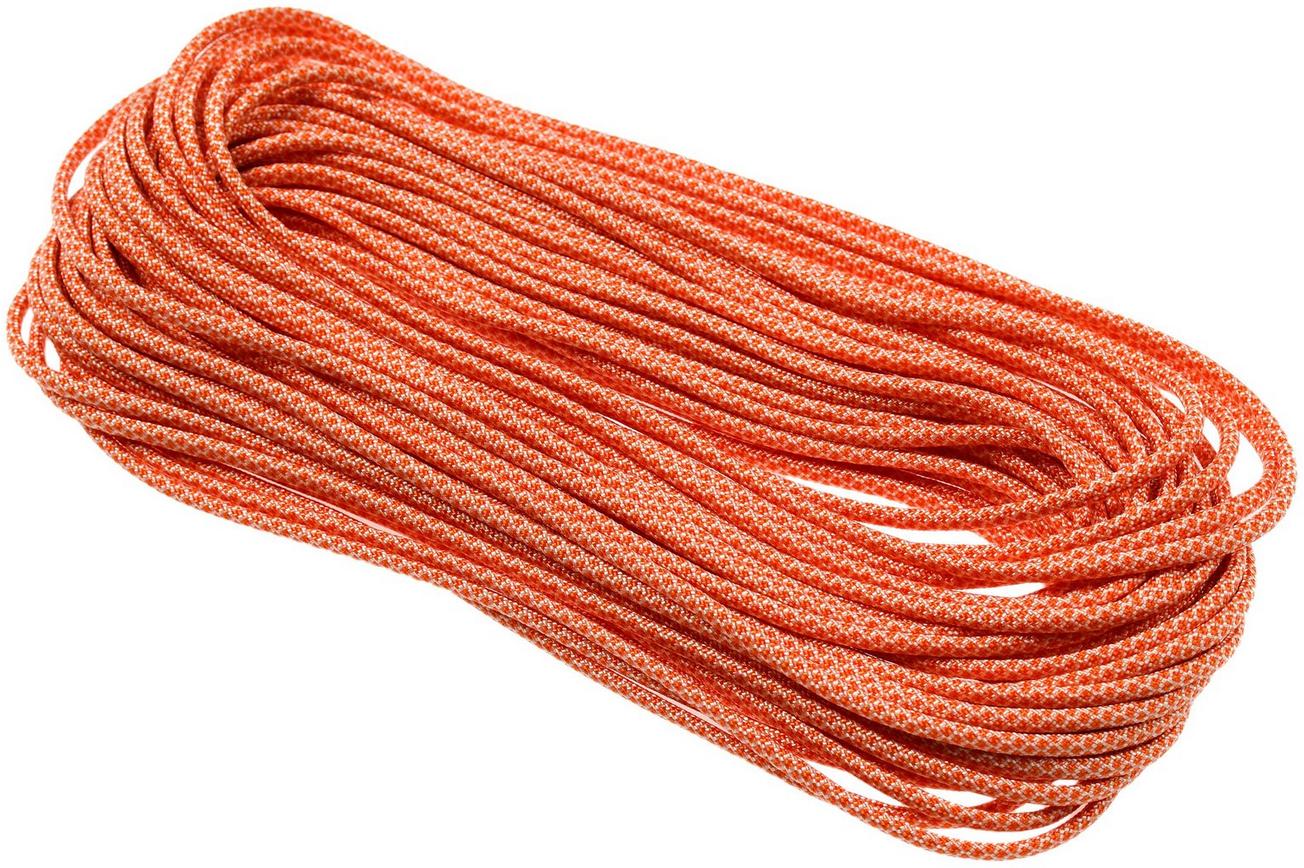 Knivesandtools 550 paracord type III, kleur: cream with international orange diamonds - 50 ft (15,24 meter)