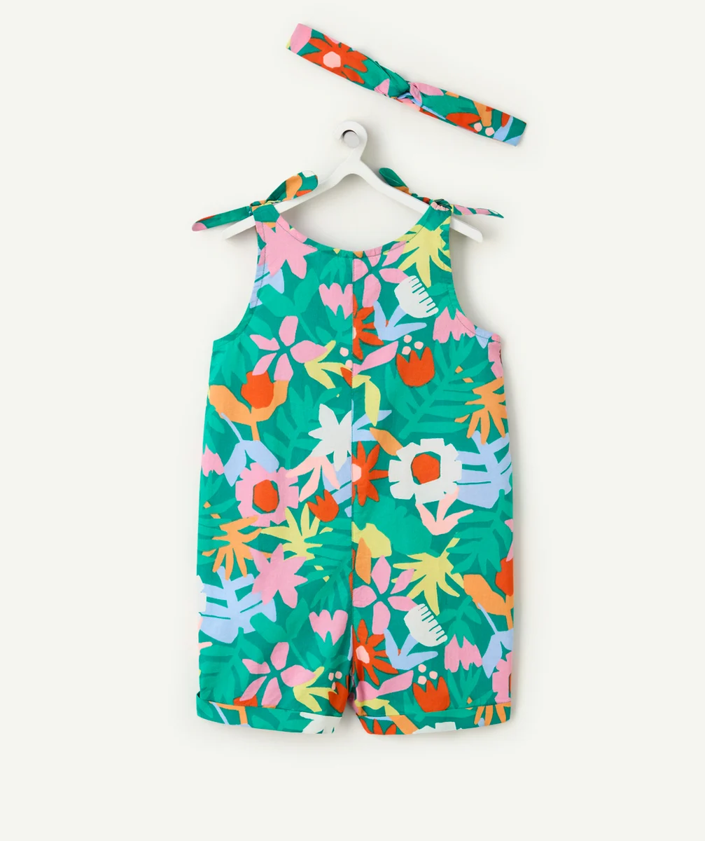 combishort avec turban bébé fille en coton bio imprimé feuillage coloré