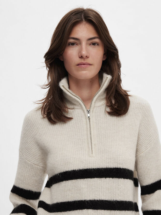 Selected Femme SLFMALINE LS WOOL KNIT HALF ZIP NOOS Birch/black