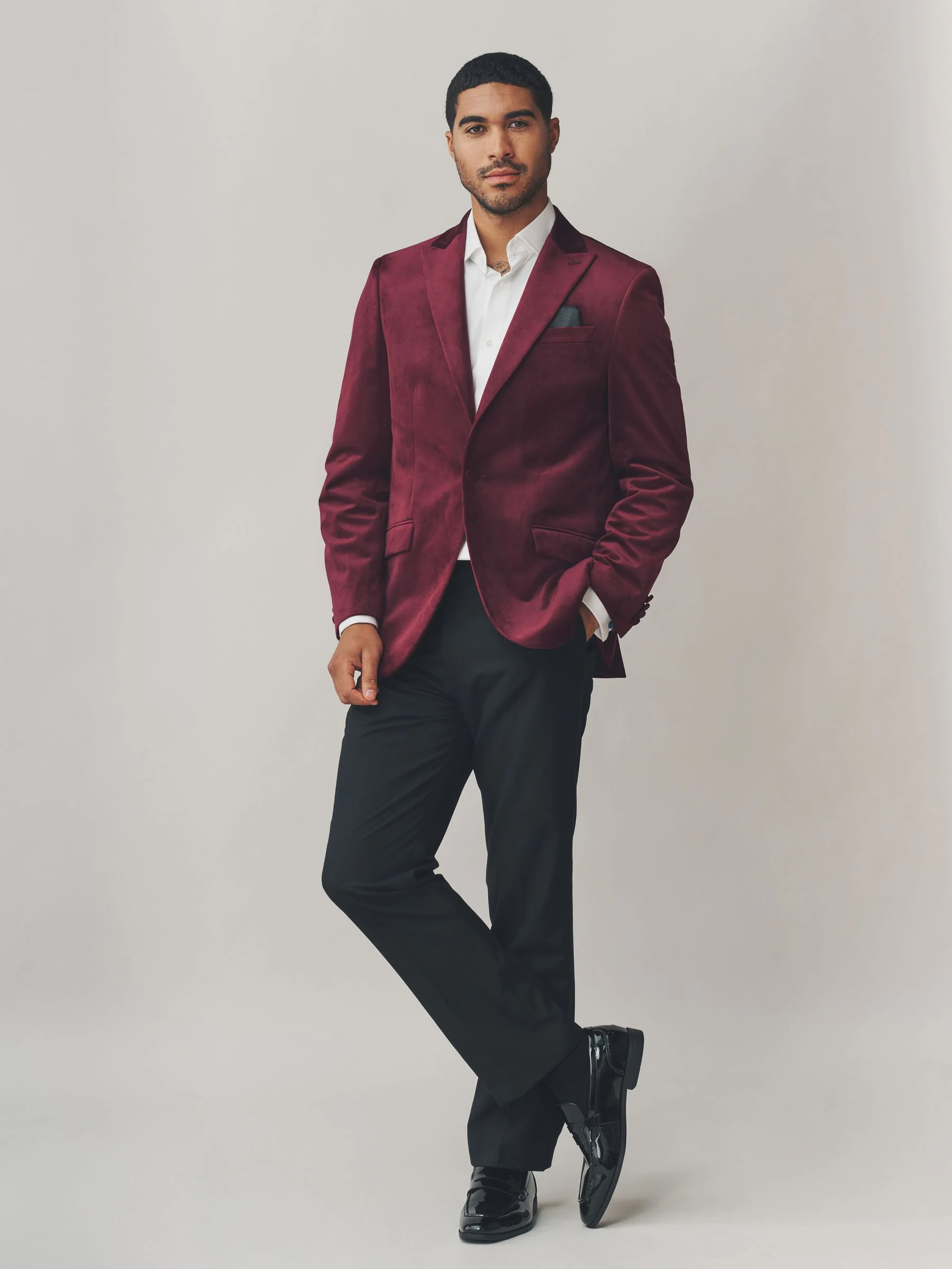 Bordeauxrood - Normale Pasvorm - Velvet blazer met zelfrevers