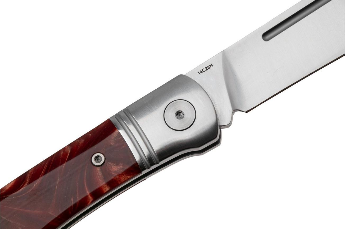 QSP Knife Hedgehog Spear Point 142SP-C, Satin 14C28N, Red Resin, slipjoint zakmes