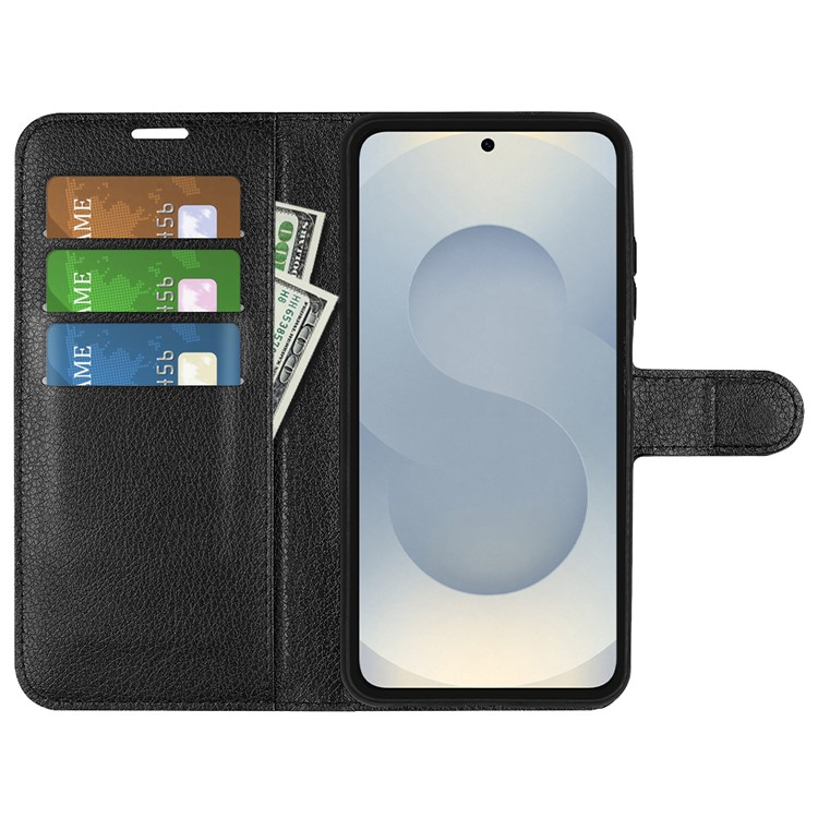 Samsung Galaxy S25 Edge Leder Tasche Flip Cover Litchi Look - Schwarz