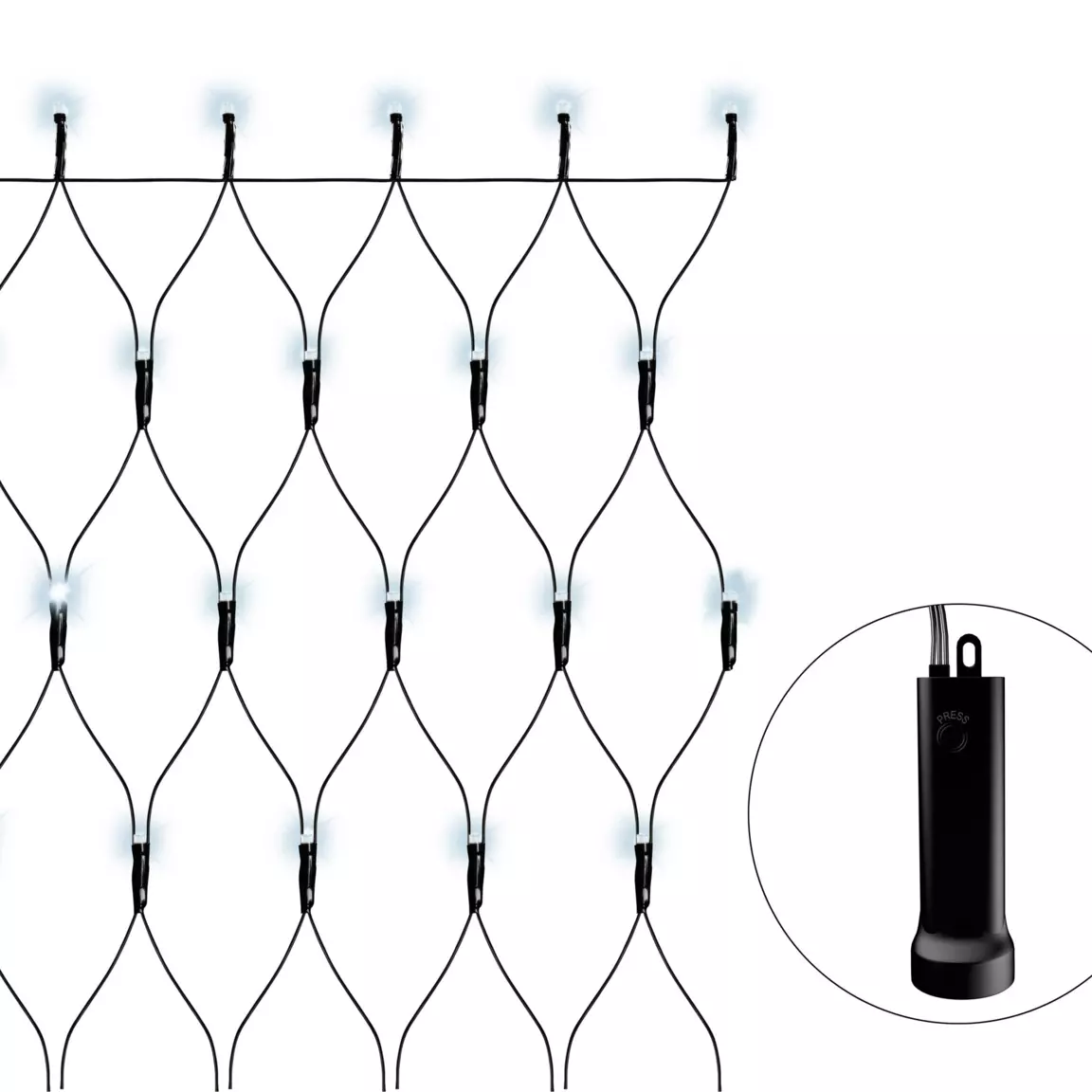 Filet lumineux à piles 1,80 m 192 LED Durawise Blanc froid