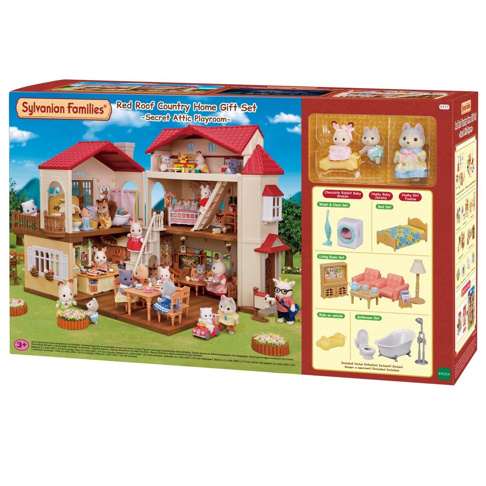 Sylvanian Families Landhaus-Geschenkset mit rotem Dach – Geheimes Dachboden-Spielzimmer