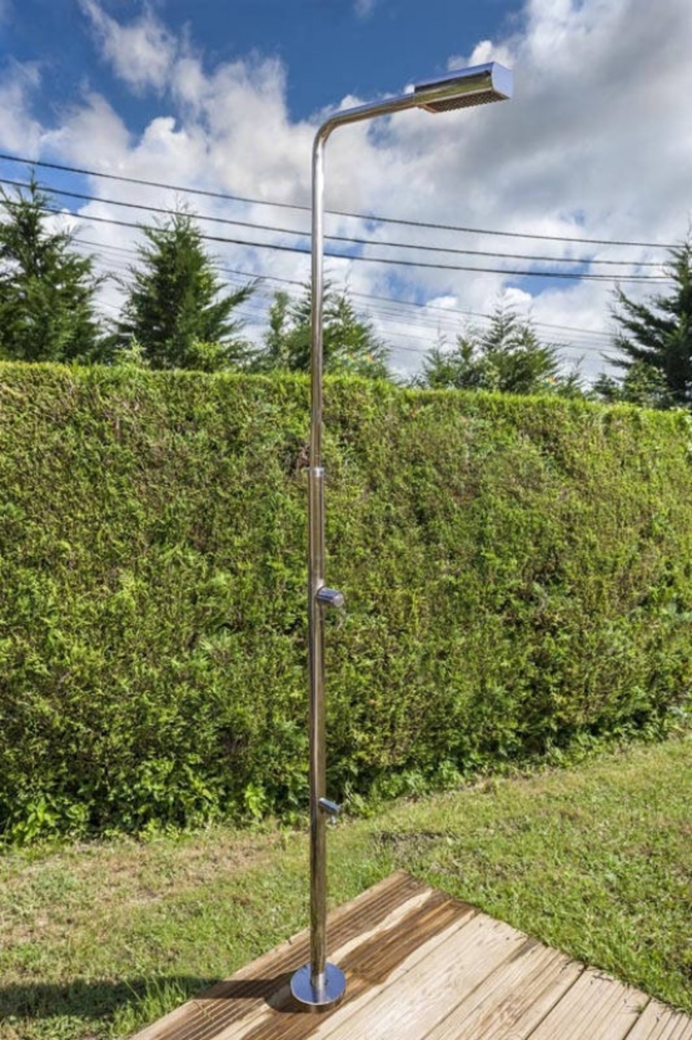 Douche de jardin en acier inoxydable avec lave-pied