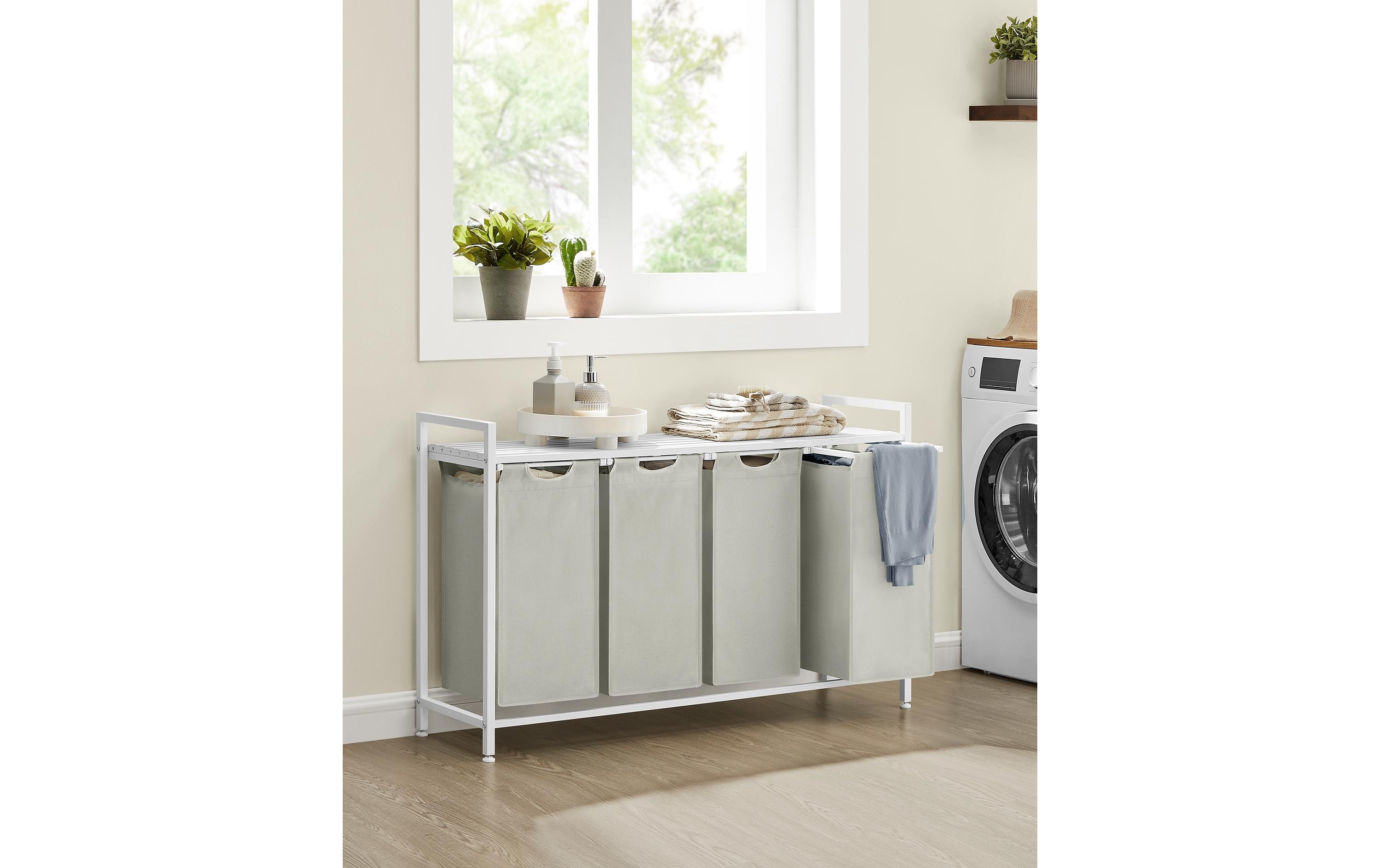 Wäschekorb mit Ablage 140 l, Crème<br>Wäschesammler