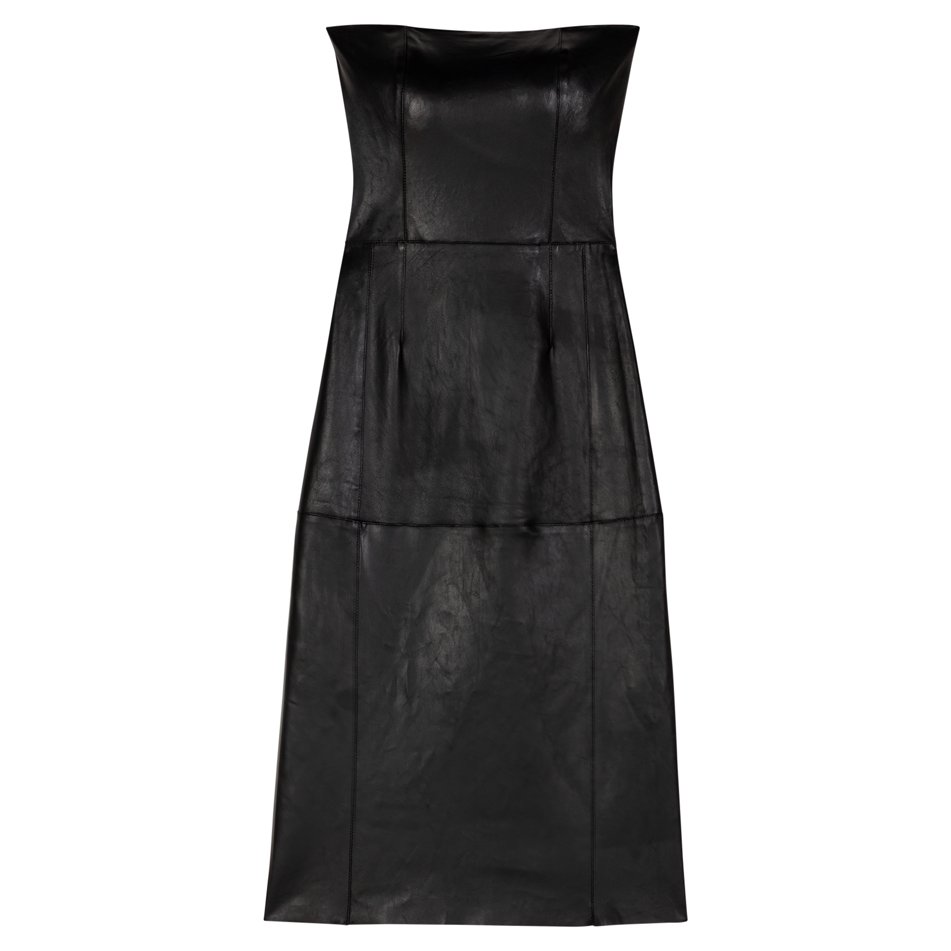 Robe bustier midi en cuir stretch | Noir