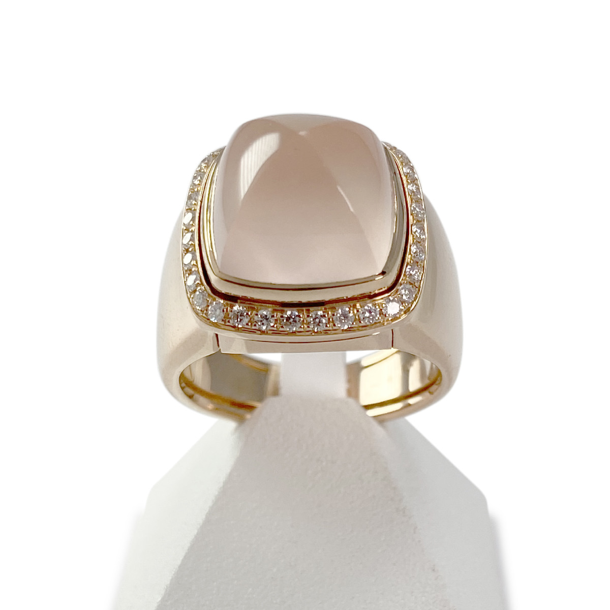 Bague d'occasion or 750 jaune diamants et quartz rose