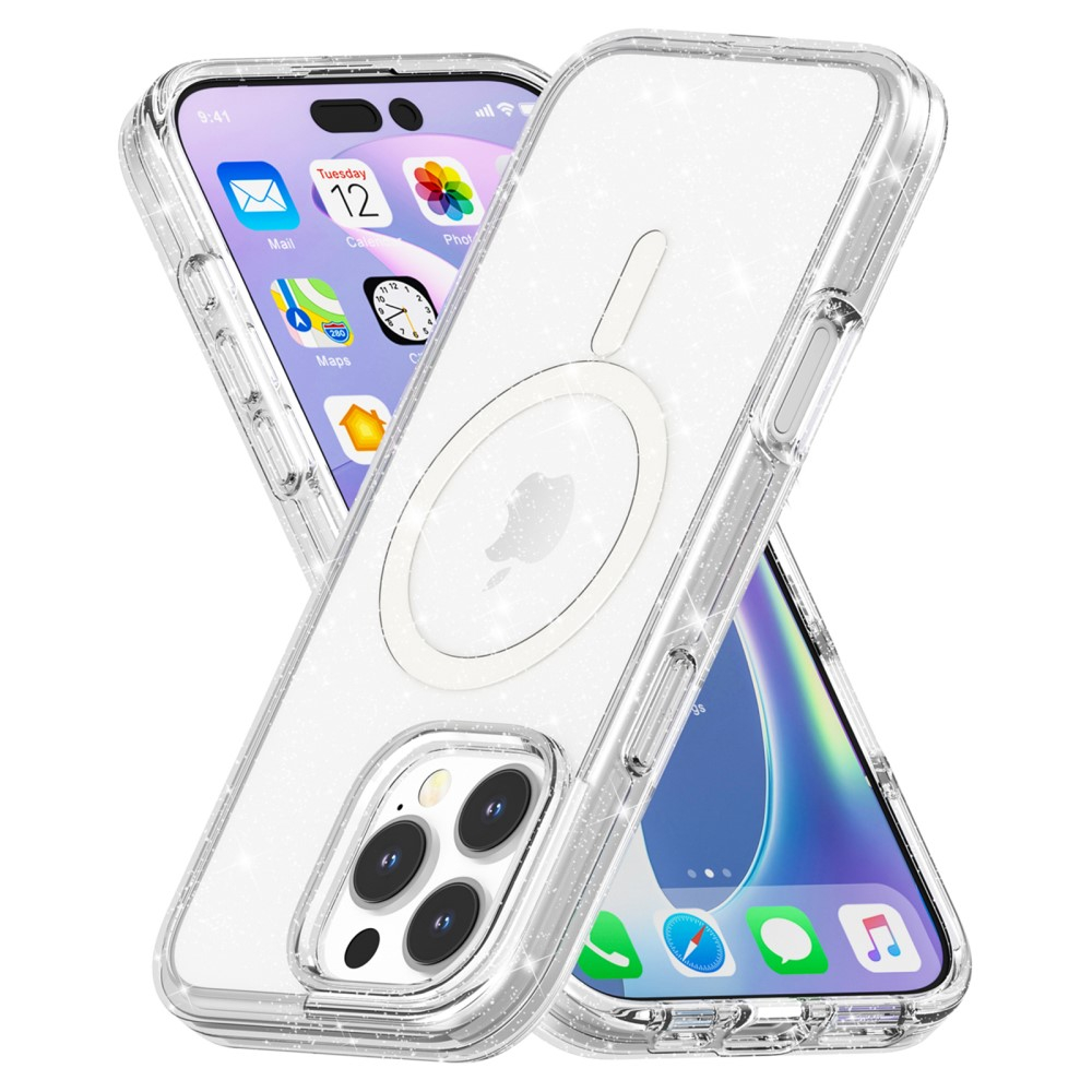 iPhone 16 Pro MagSafe Hybrid Hardcase Schutzhülle im Glitzer Design - Silber / Transparent