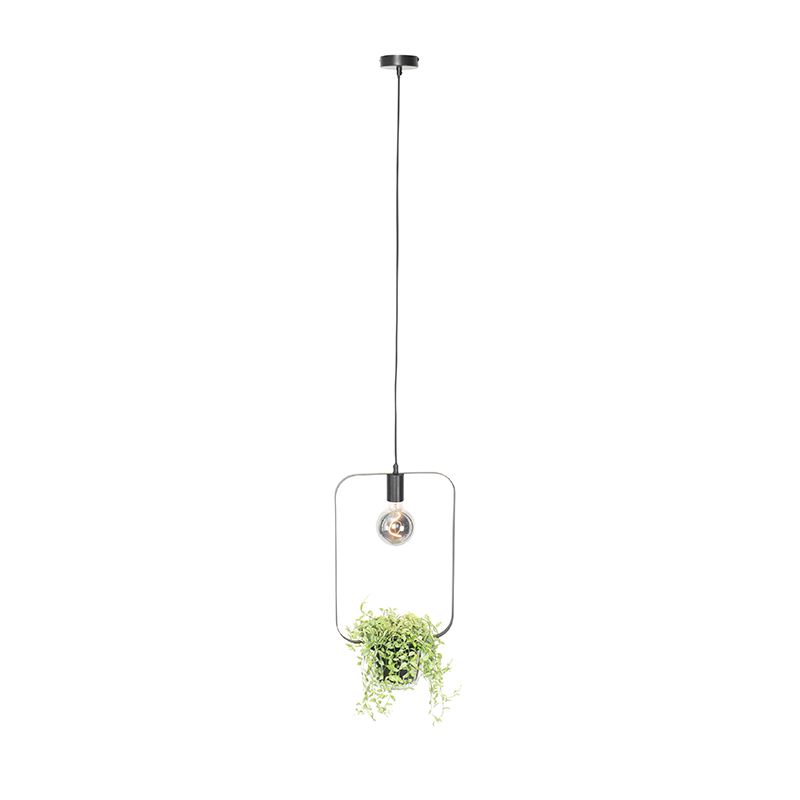 Moderne hanglamp zwart met glas rechthoekig - Roslini