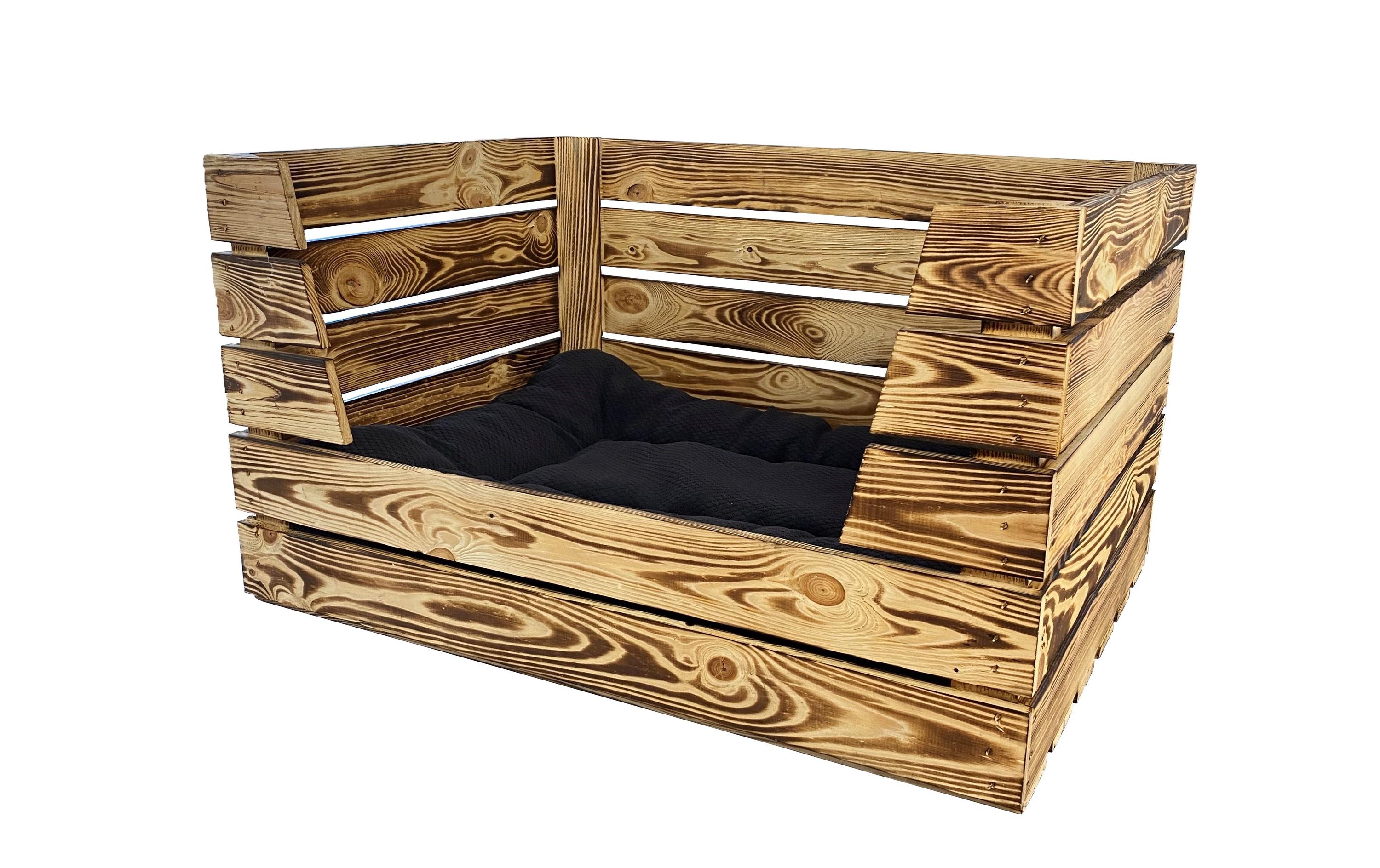 Hunde-Bett Vintage geflammt, 80 x 60 x 45 cm<br>Liegeplatz aus Holzharasse