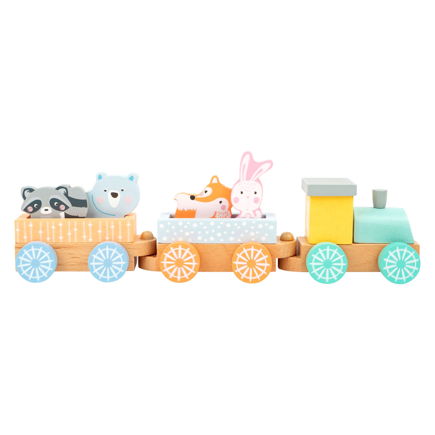 Small Foot - Houten Trein met Bosdieren Pastel, 9dlg.