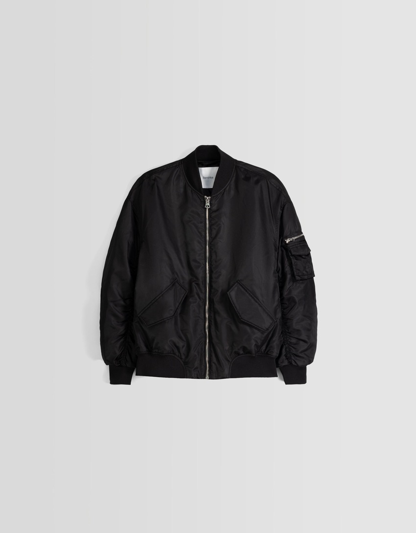 Jaqueta puffer estilo bomber em mistura de nylon
