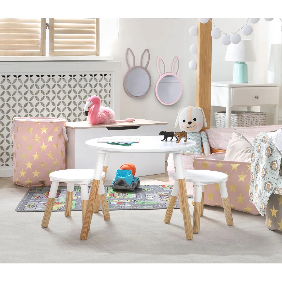 Toilinux Tolinux Table Dream et tabourets - Blanc et bois