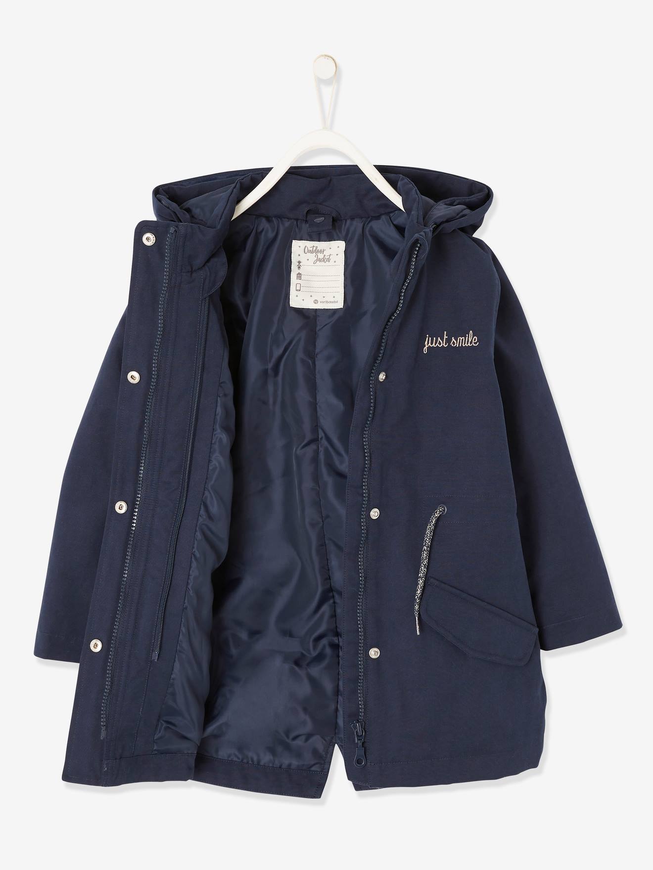 Parka 3 em 1 para meninas, azul escuro liso
