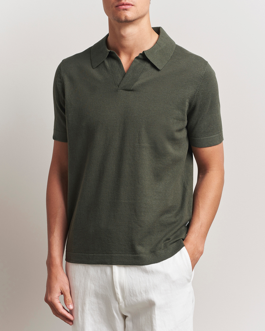 NN07 Ryan Cotton/Linen Polo Croc Green