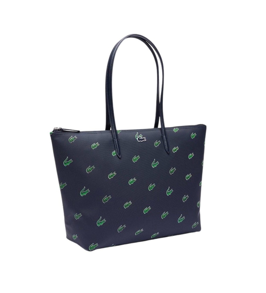 Bolsa de compras Lacoste Holiday com zíper tamanho XL, azul marinho.