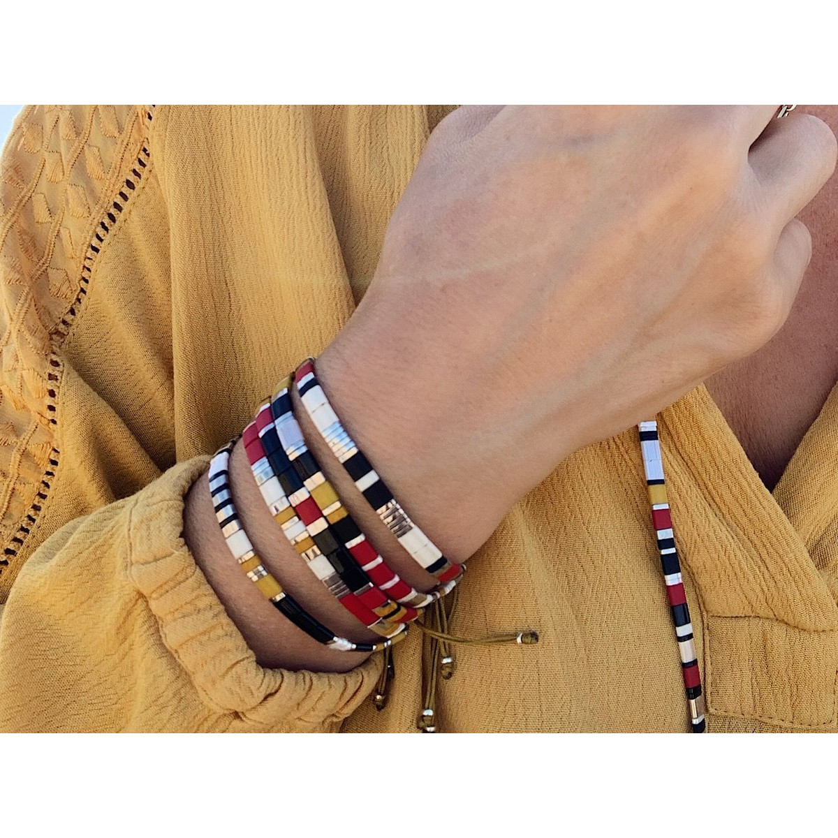 Bracelet 5 tours Claire BERTEAU Gapo Perles plates en verre
