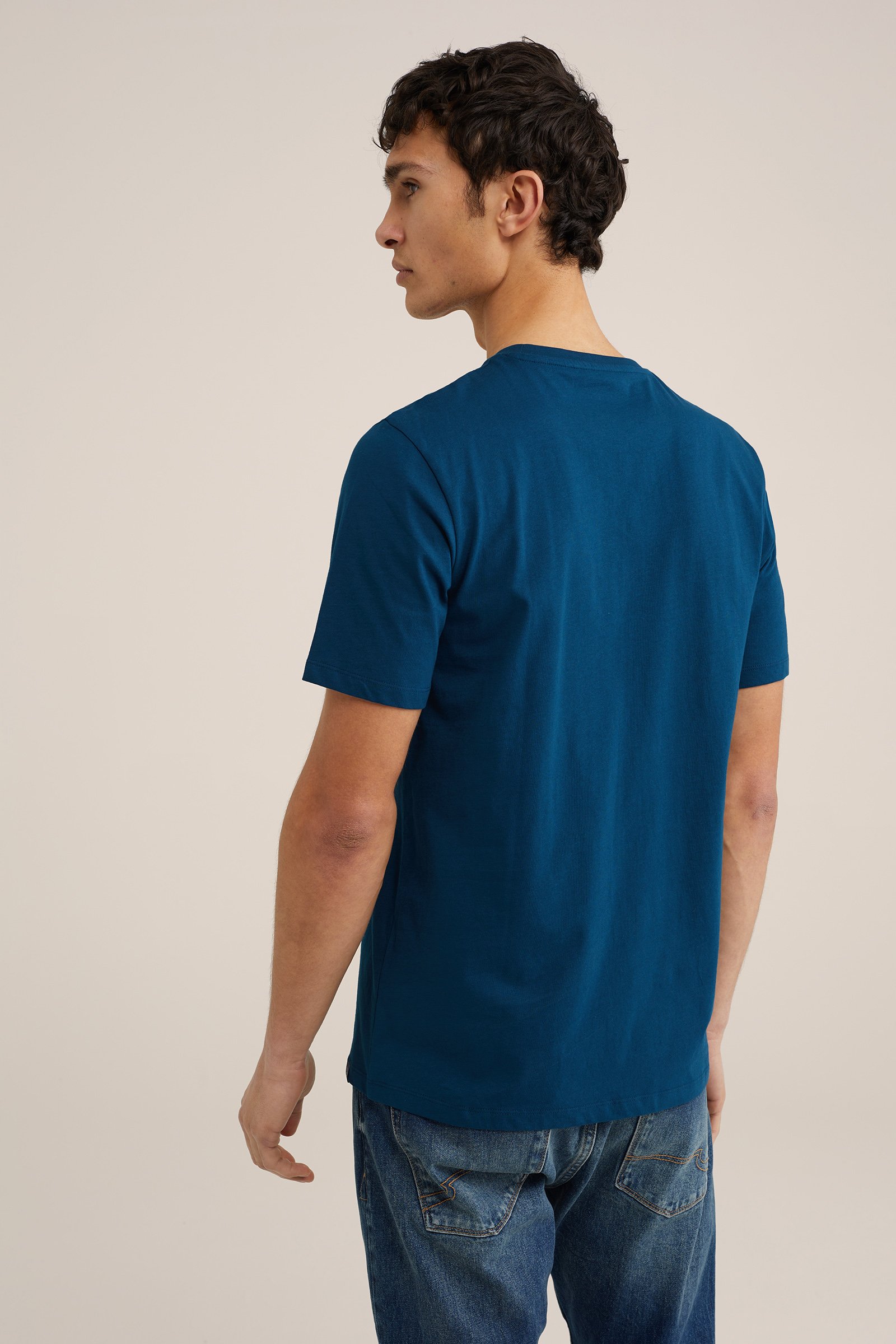 T-shirt met opdruk WE Fashion Donkerblauw