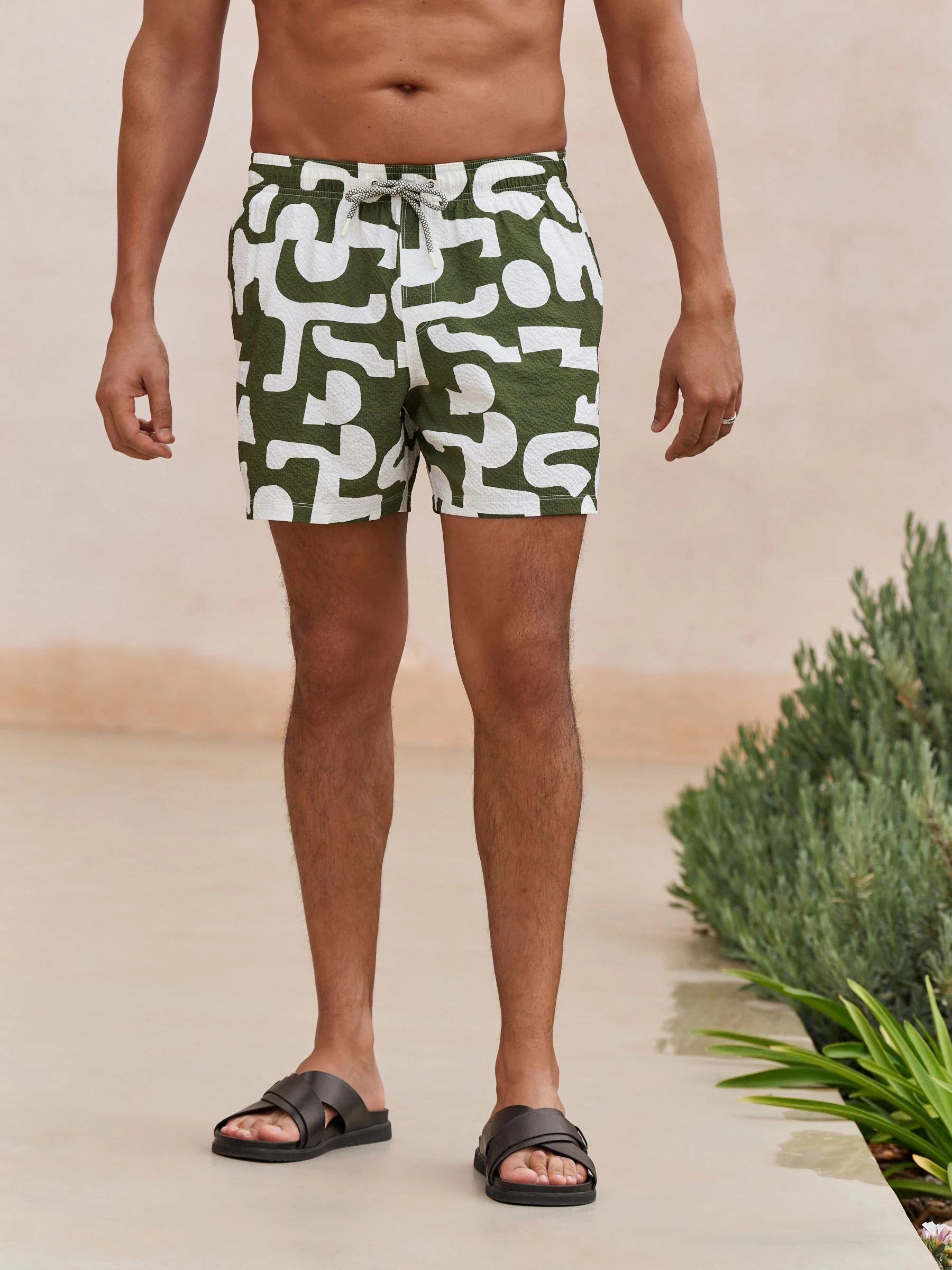 groen met abstracte print - Zwembroek Seersucker