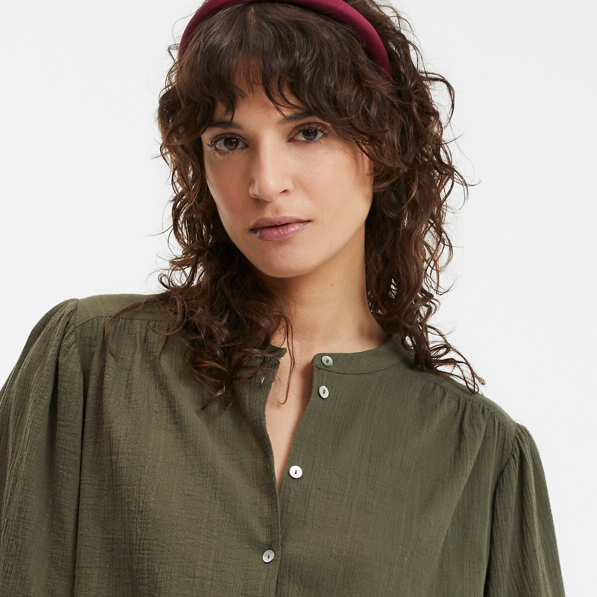 COLEÇÕES LA REDOUTE<br>Camisa oversized com gola mao, assinatura LISE