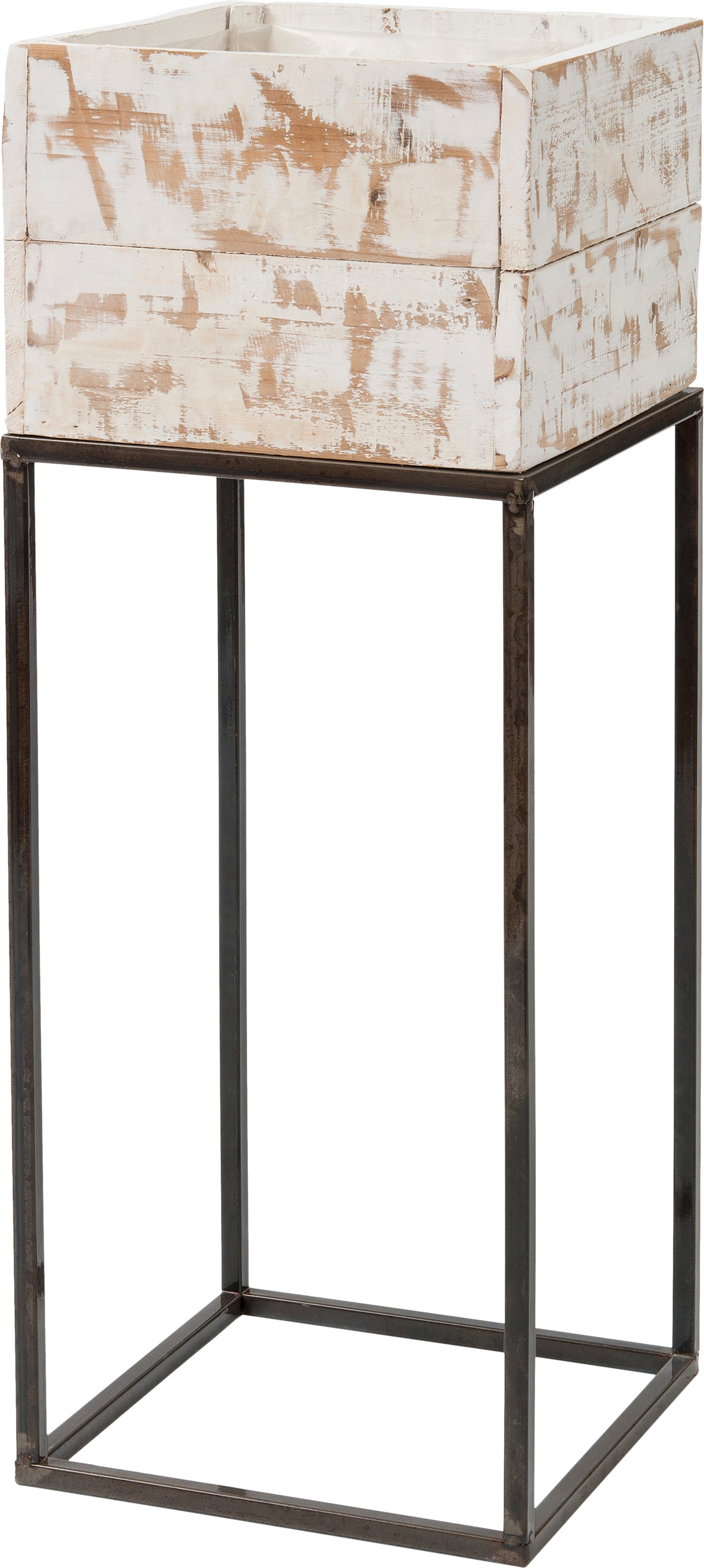 Intratuin plantenbak Kyra op voet wit / naturel 28 x 28 x 75 cm